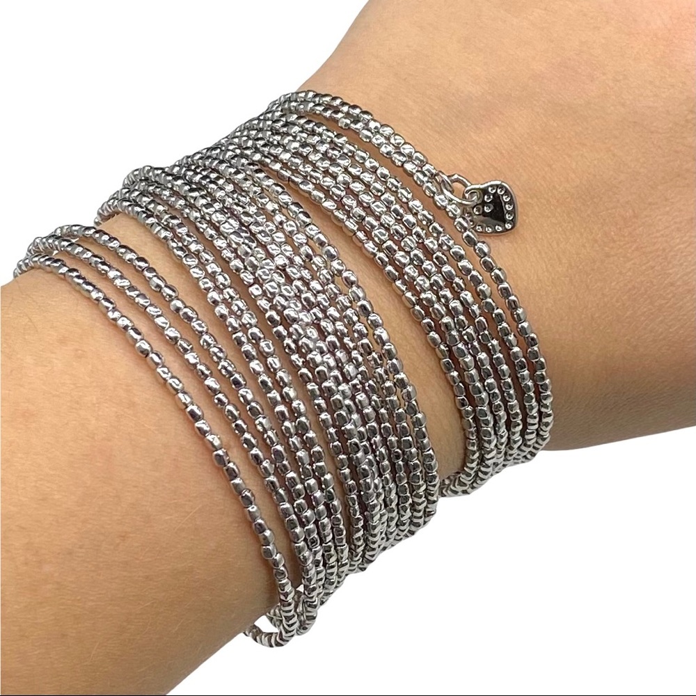 Stella and Dot Wrap Bracelet Silver Beaded Slinky Bardot Statement Stella & Dot
